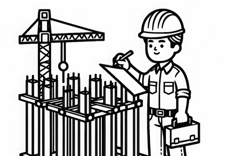 Bauingenieur inspiziert Stahlträger – Ausmalbild einfach kostenlos Bauingenieur inspiziert Stahlträger – Ausmalbild einfach kostenlos
