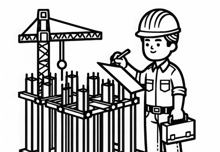 Gradbeni inženir pregleduje jeklene nosilce – enostavna barvanka brezplačno