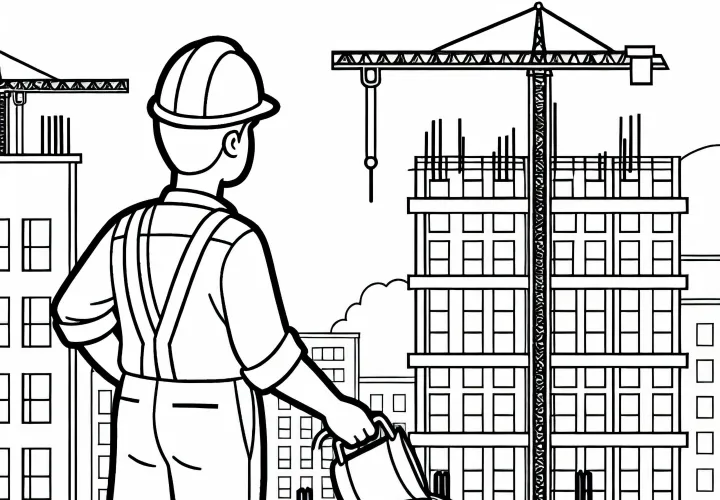 Gradbeni inženir na gradbišču - enostavna barvna slika brezplačno