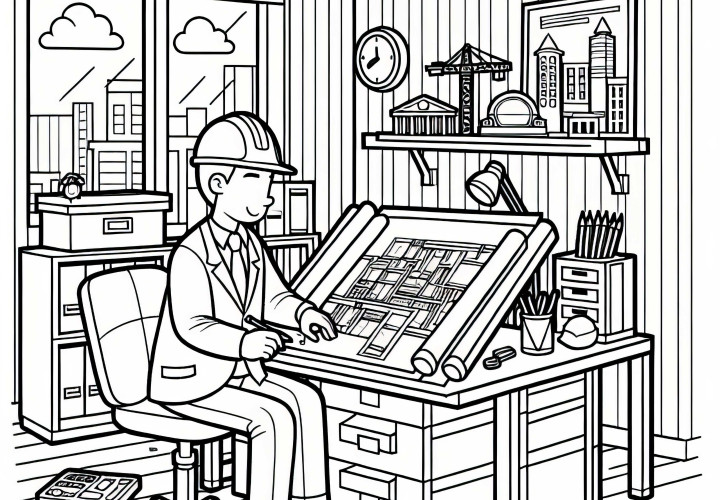 Ingenieurbüro eines Bauingenieurs - Ausmalbild kostenlos Ingenieurbüro eines Bauingenieurs - Ausmalbild kostenlos