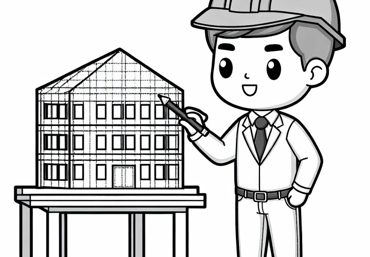 Architekt präsentiert 3D-Modell eines Gebäudes – Malvorlage kostenlos Architekt präsentiert 3D-Modell eines Gebäudes – Malvorlage kostenlos