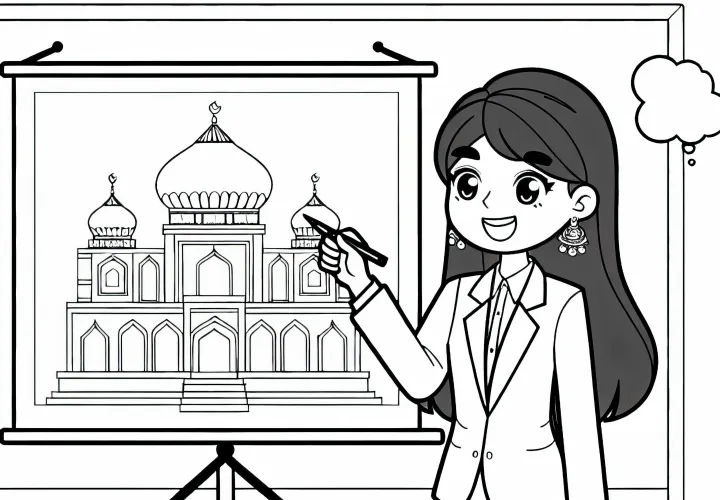 Architektin hält Präsentation vor Kunden – Malvorlage kostenlos