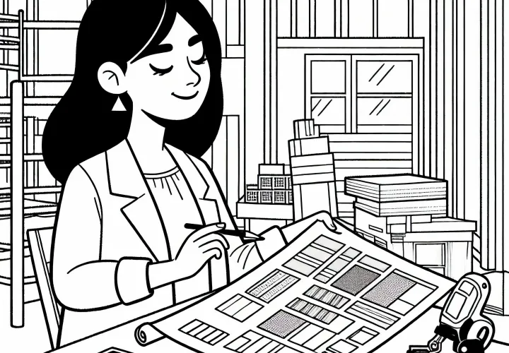Architektin im Büro – Ausmalbild kostenlos