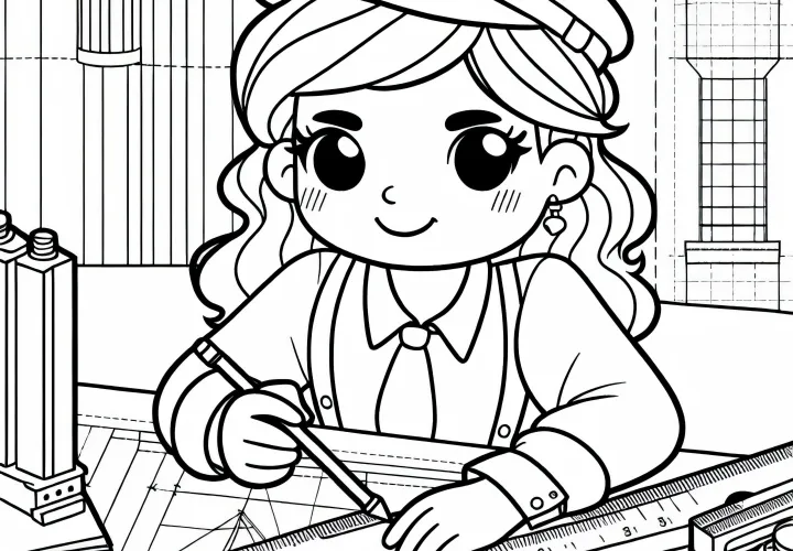 Ausmalbild für Architektinnen: Korrigierte Skizzen als kostenlose Malvorlage