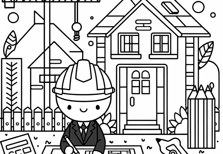 Ausmalbild von einem Architekten auf der Baustelle – Kostenlos und Einfach Ausmalbild von einem Architekten auf der Baustelle – Kostenlos und Einfach