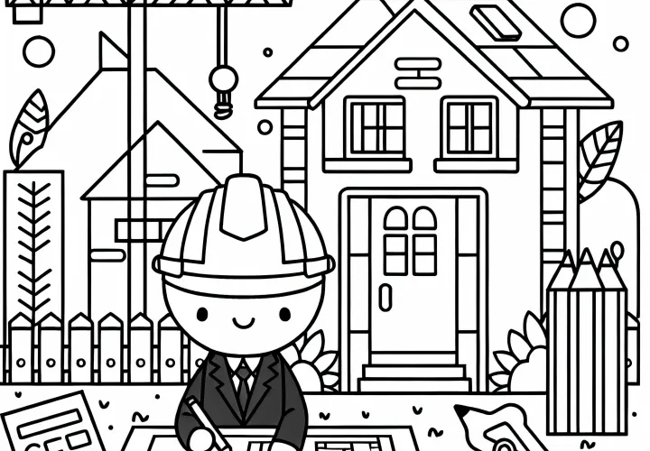 Ausmalbild von einem Architekten auf der Baustelle – Kostenlos und Einfach