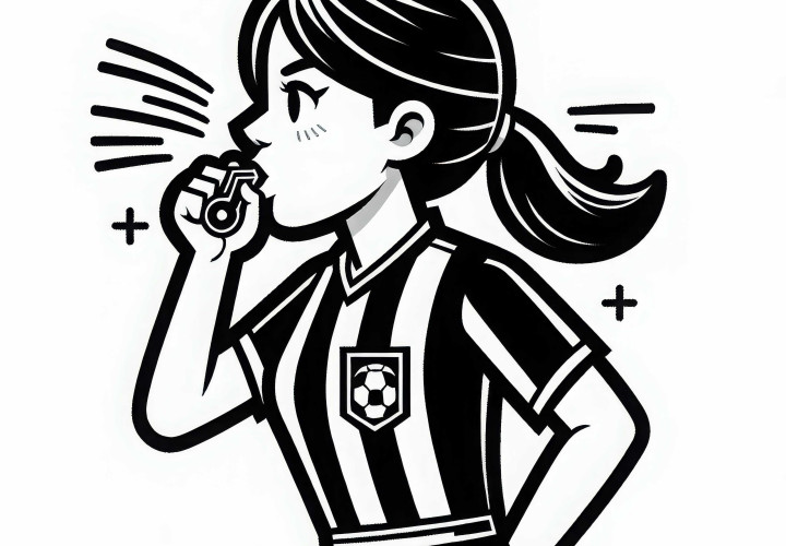 Wasit sepak bola meniup peluit untuk memulai permainan - Gambar untuk diwarnai gratis