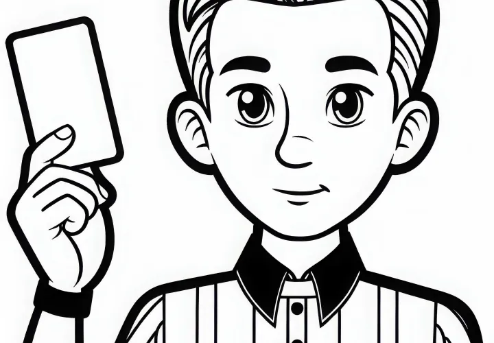 Fußballschiedsrichter gibt gelbe oder rote Karte – Malvorlage kostenlos