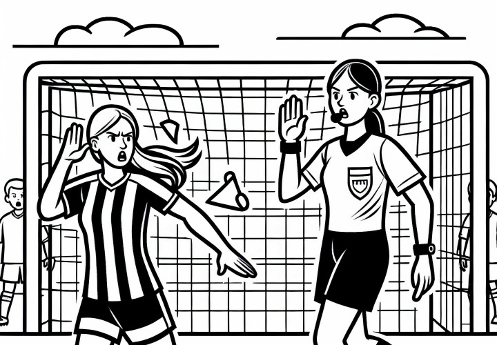 Wasit sepak bola wanita menghentikan permainan - Gambar untuk diwarnai gratis