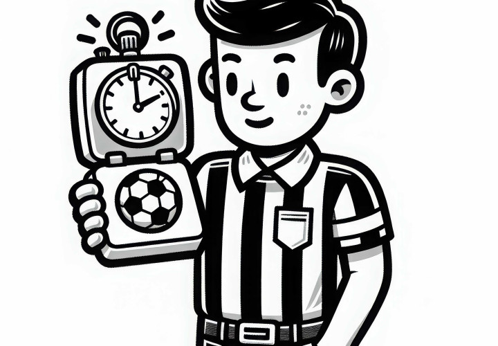 Hakim sepak bola memeriksa dengan stopwatch - Gambar mewarnai sederhana gratis