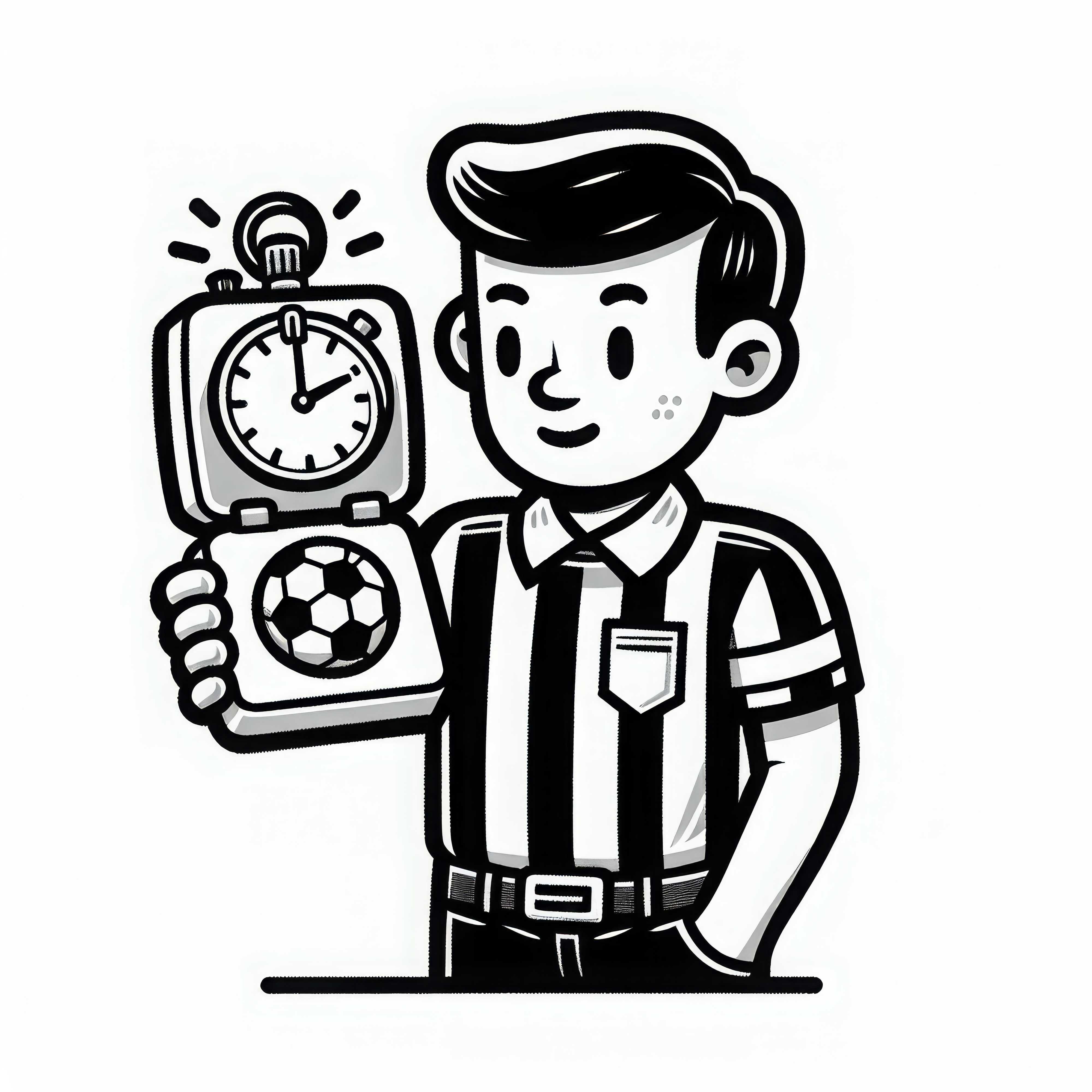 Wasit sepak bola memeriksa dengan stopwatch - Gambar mewarnai sederhana gratis