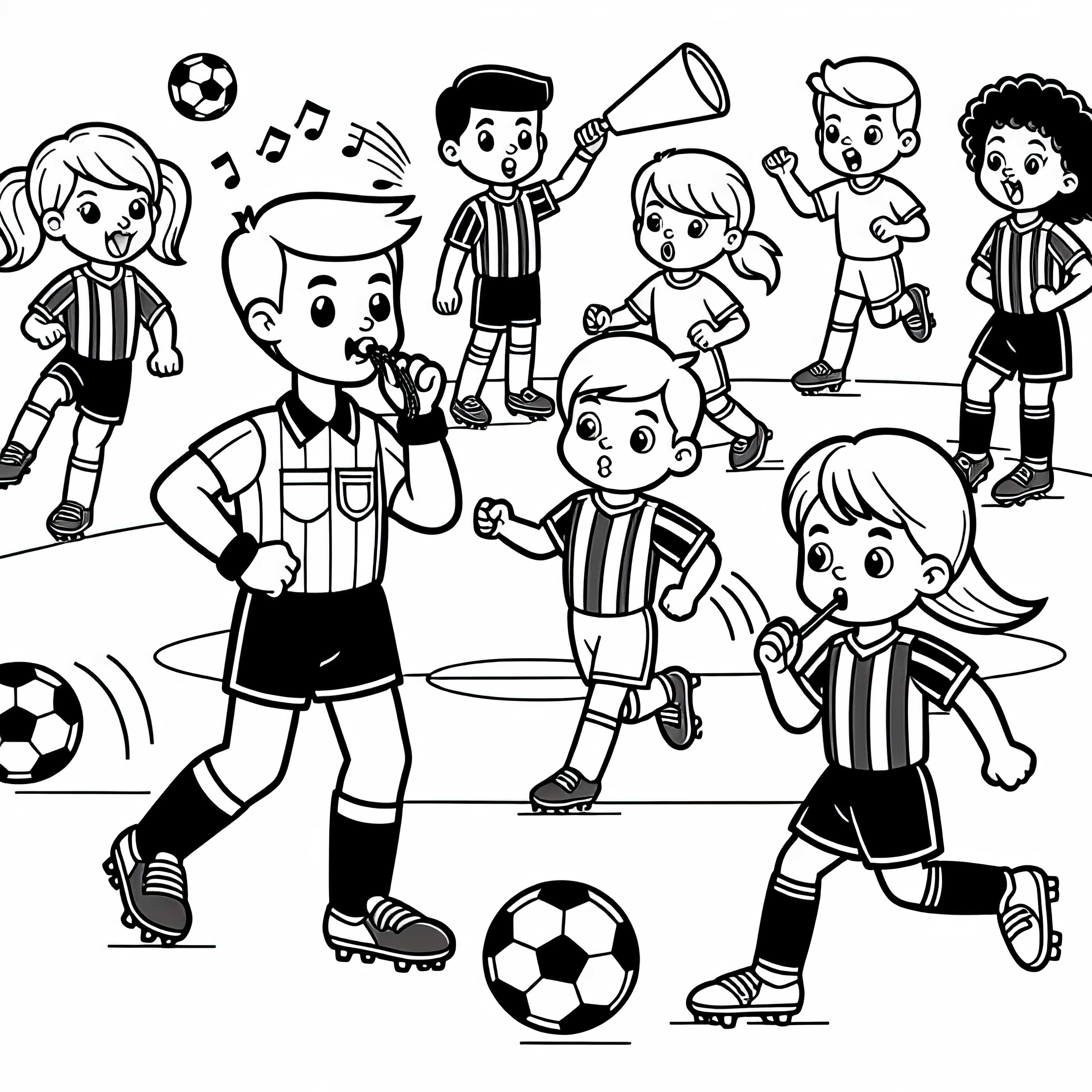 Gambar mewarnai permainan sepak bola dengan wasit sepak bola - Unduh gratis
