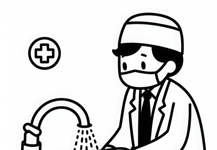 Chirurg wäscht sich die Hände vor der Operation – Malvorlage gratis