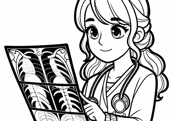 Chirurgin überprüft Röntgenbilder – Ausmalbild kostenlos