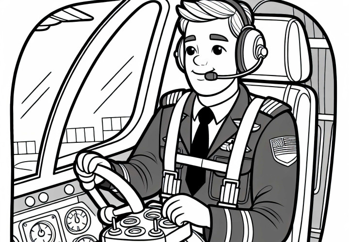 Hubschrauberpilot im Cockpit – Ausmalbild kostenlos Hubschrauberpilot im Cockpit – Ausmalbild kostenlos