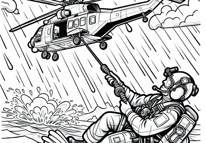 Hubschrauber bei Rettungsaktion – Ausmalbild Kostenlos Hubschrauber bei Rettungsaktion – Ausmalbild Kostenlos
