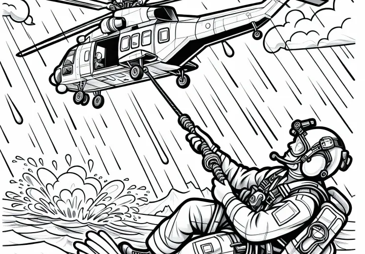 Helikopter ved redningsaktion - Malebillede gratis