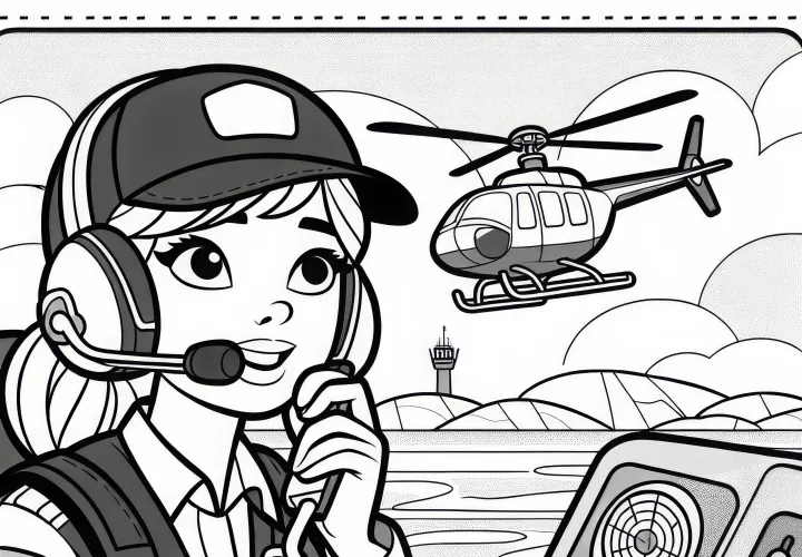 Helikopterpilotinde kommunikerer via radio med tårnet – gratis malebillede