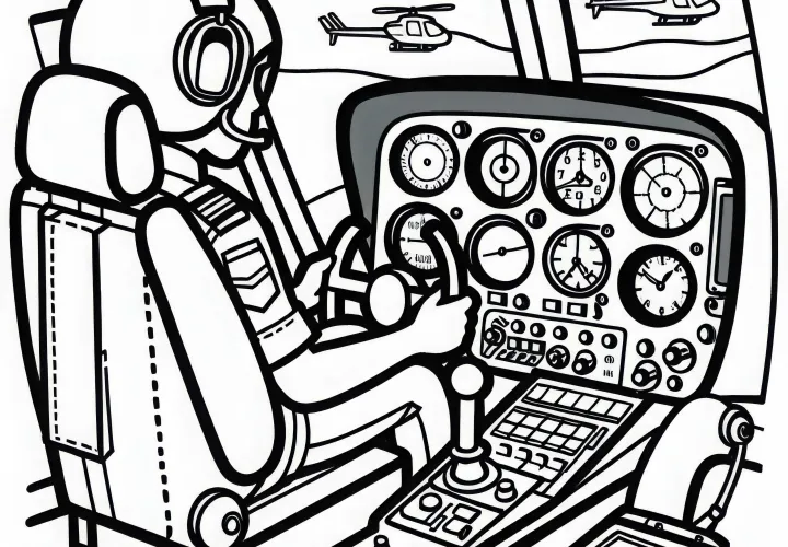 Cockpit af en helikopter farvelægningsark gratis