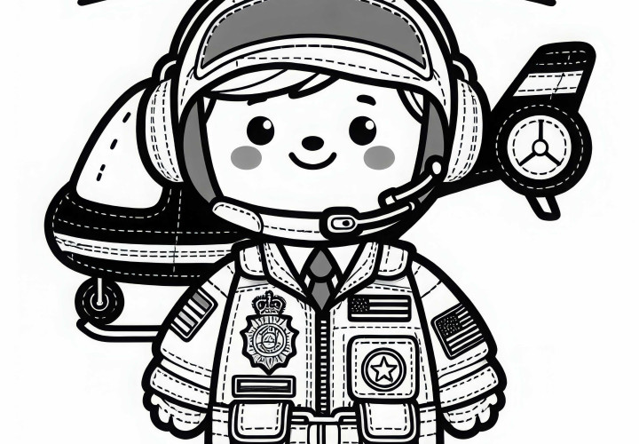 Flugoverall eines Hubschrauberpiloten mit Abzeichen – Ausmalbild einfach kostenlos Flugoverall eines Hubschrauberpiloten mit Abzeichen – Ausmalbild einfach kostenlos