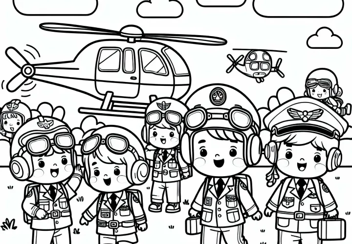 Børn klæder sig ud som helikopterpiloter – Malebillede gratis