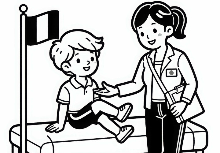 Sportlehrerin hilft Schüler bei Turnübung – Malvorlage gratis Sportlehrerin hilft Schüler bei Turnübung – Malvorlage gratis
