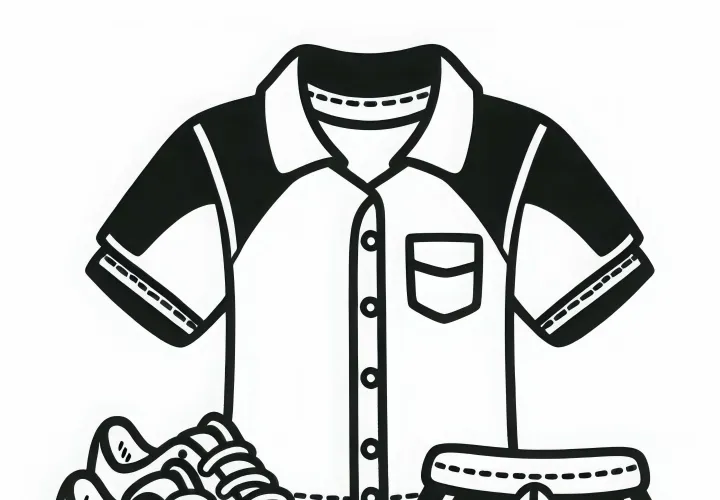 Sportkleidung eines Sportlehrers mit Turnschuhen – Malvorlage Kostenlos