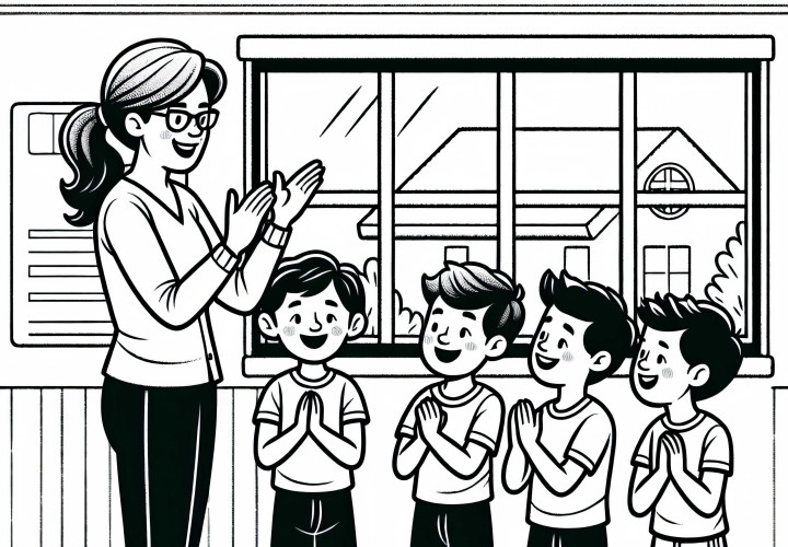 Sportlehrerin lobt Schüler für ihre Leistung – Ausmalbild kostenlos Sportlehrerin lobt Schüler für ihre Leistung – Ausmalbild kostenlos