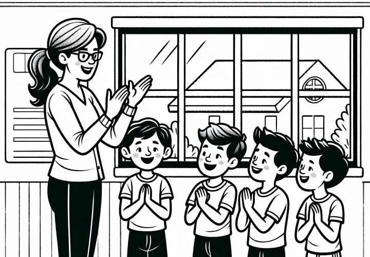 Sportlehrerin lobt Schüler für ihre Leistung – Ausmalbild kostenlos