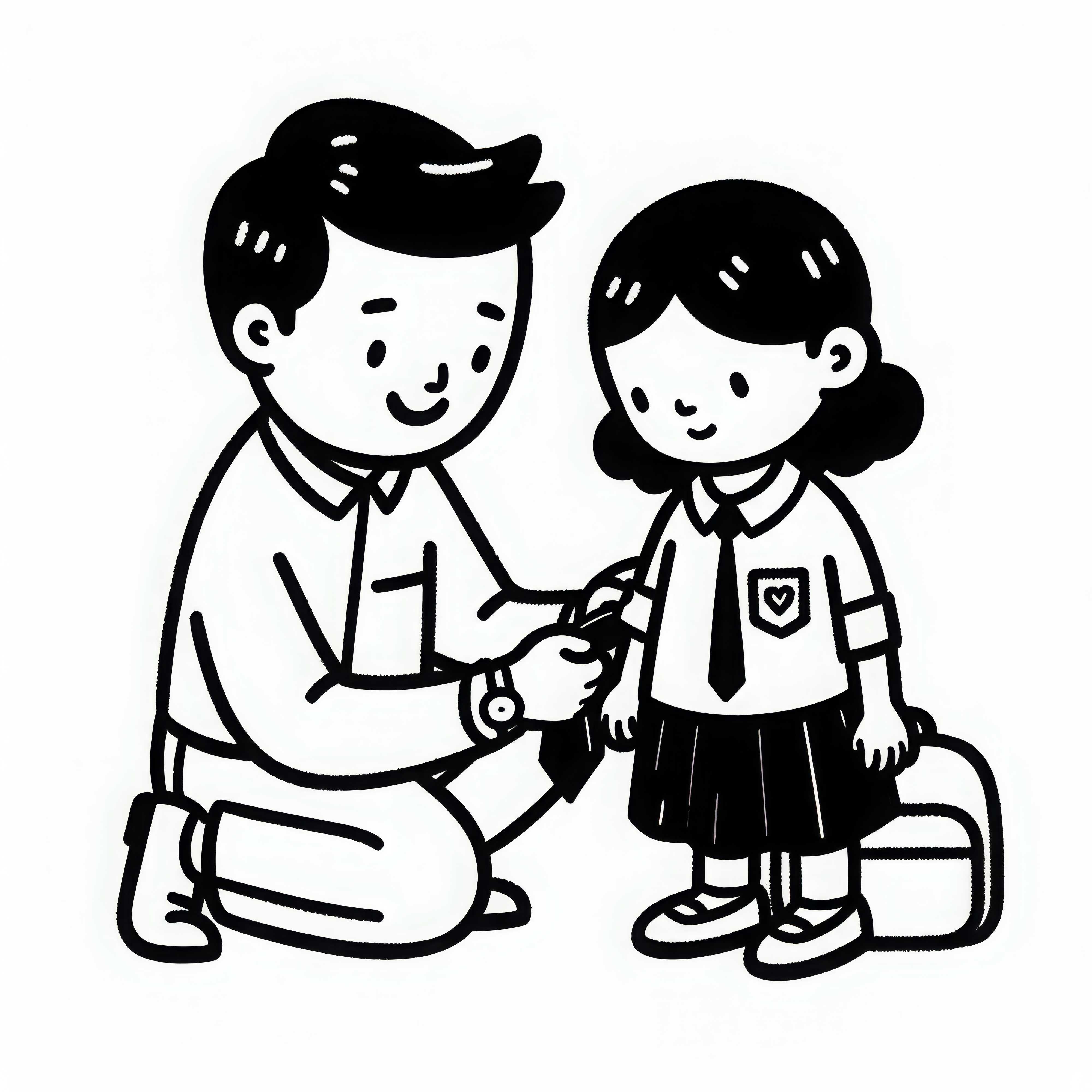 L'educatore d'asilo aiuta un bambino a vestirsi - Disegno da colorare semplice e gratuito