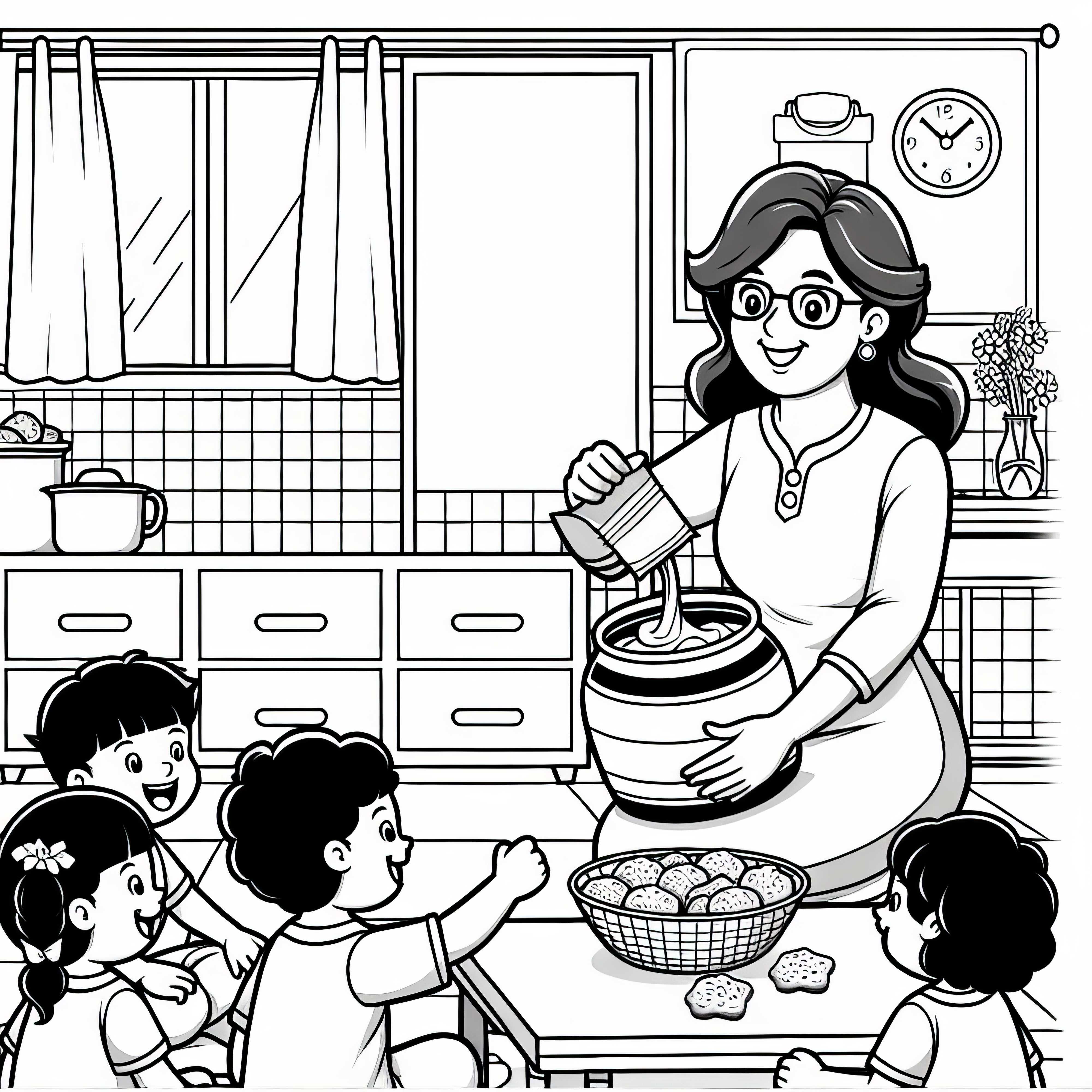 Un'educatrice dell'asilo prepara uno spuntino per i bambini - Modello di disegno gratuito