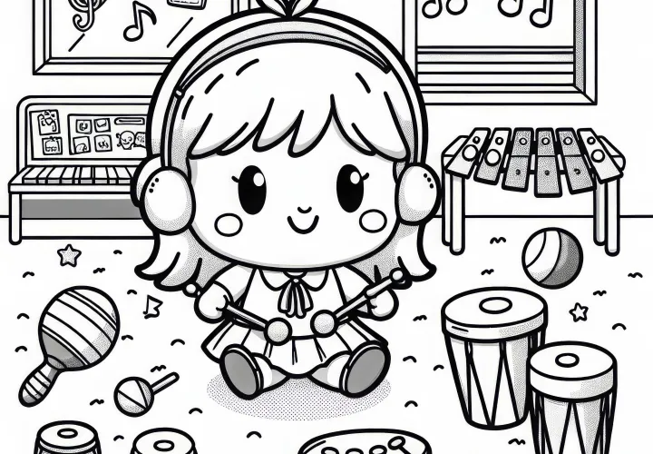 Musikinstrumenter i børnehaven farvelægningsbillede gratis