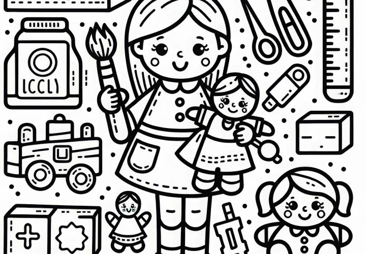 Legetøj i børnehaven - Malebog gratis enkel