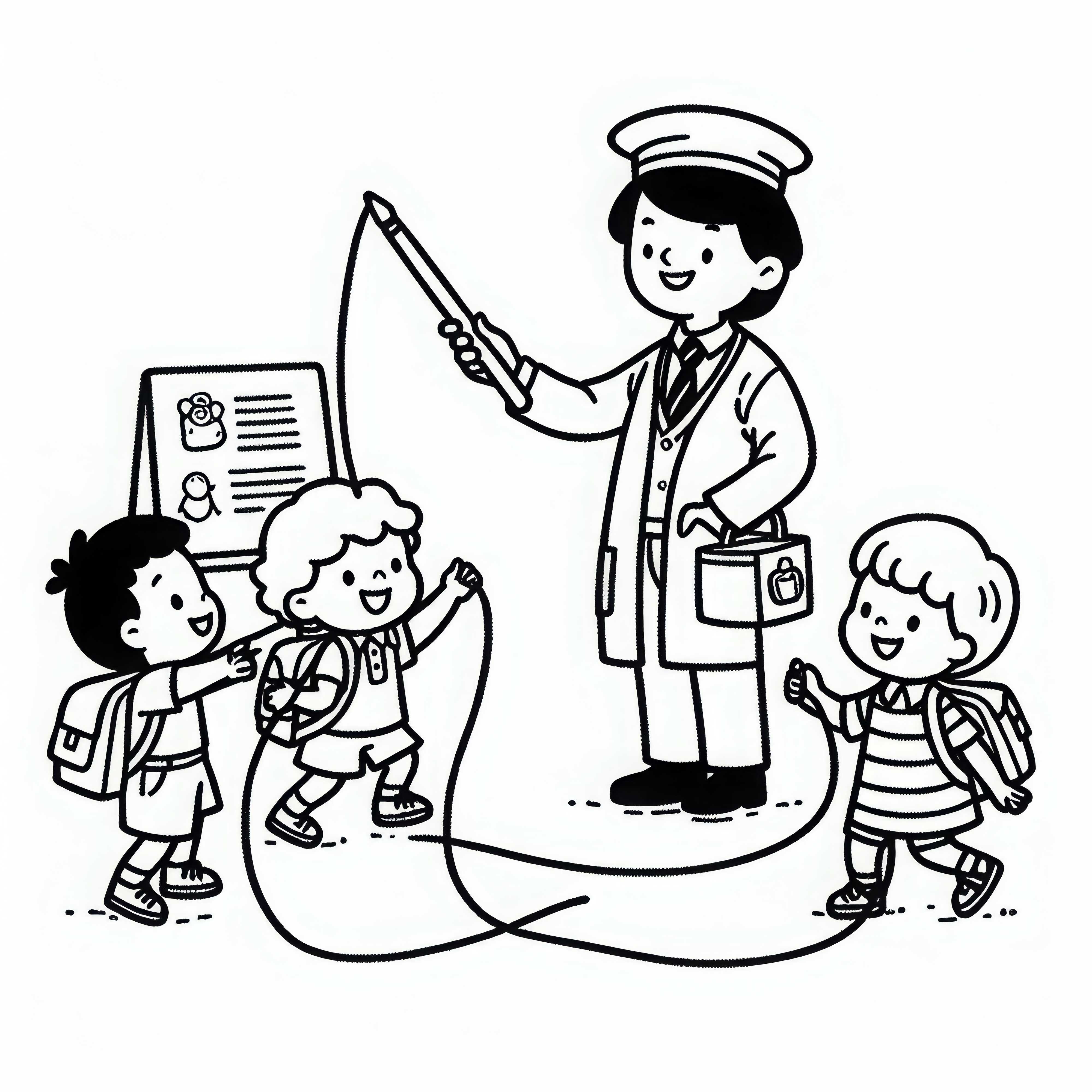 Bambini che giocano con l'educatore - Disegno da colorare semplice e gratuito