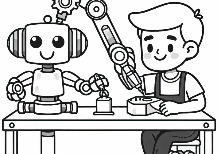 Roboterentwickler testet Roboterarm – Malvorlage gratis Roboterentwickler testet Roboterarm – Malvorlage gratis
