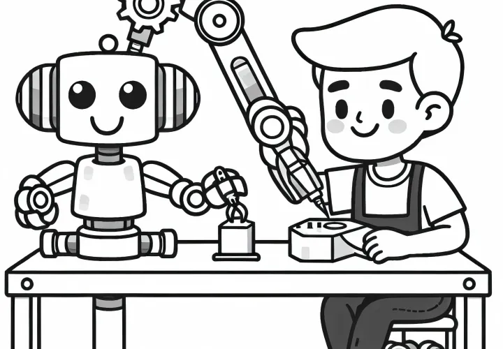 Robotudvikler tester robotarm - Malebog gratis