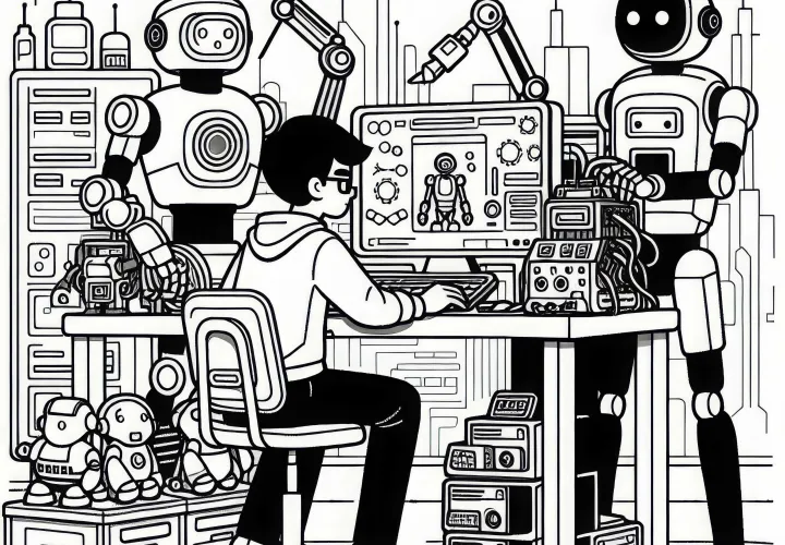 Robotudvikler programmerer robot – Malebillede gratis