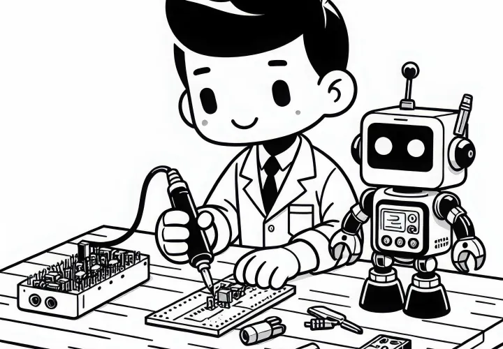 Robotikudvikler lodder elektriske komponenter til prototype - Malebillede gratis