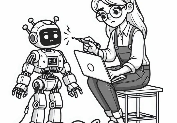 Robotudvikler reparerer defekt robot - gratis malebog