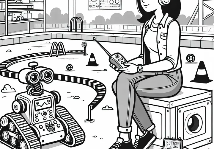 Robotudvikler tester autonom robot på testbane - Malebog gratis