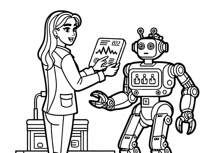 Robotudvikleren kontrollerer robotens energiydelse - Gratis farvelægningsskabelon