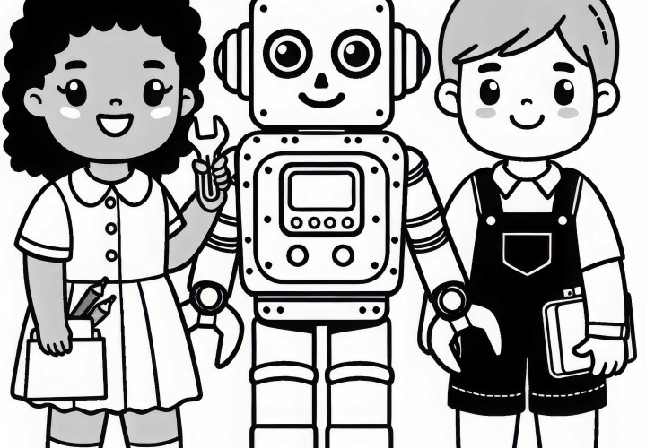 Kinder als Roboterentwickler Malvorlage einfach gratis Kinder als Roboterentwickler Malvorlage einfach gratis