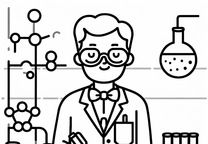 Chemiker notiert Ergebnisse im Laborjournal - Malvorlage gratis