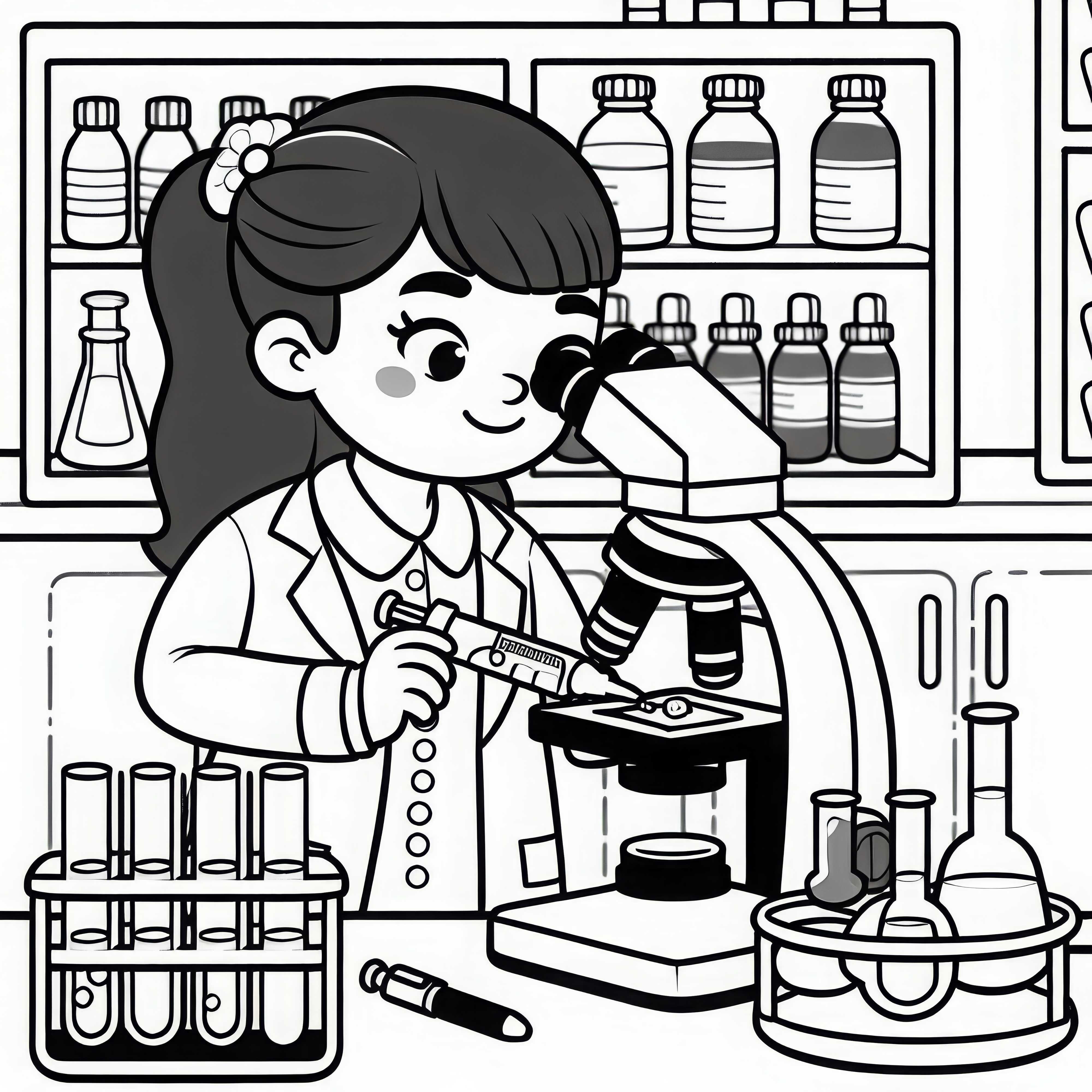 Química analiza muestras bajo el microscopio - Dibujo para colorear gratis