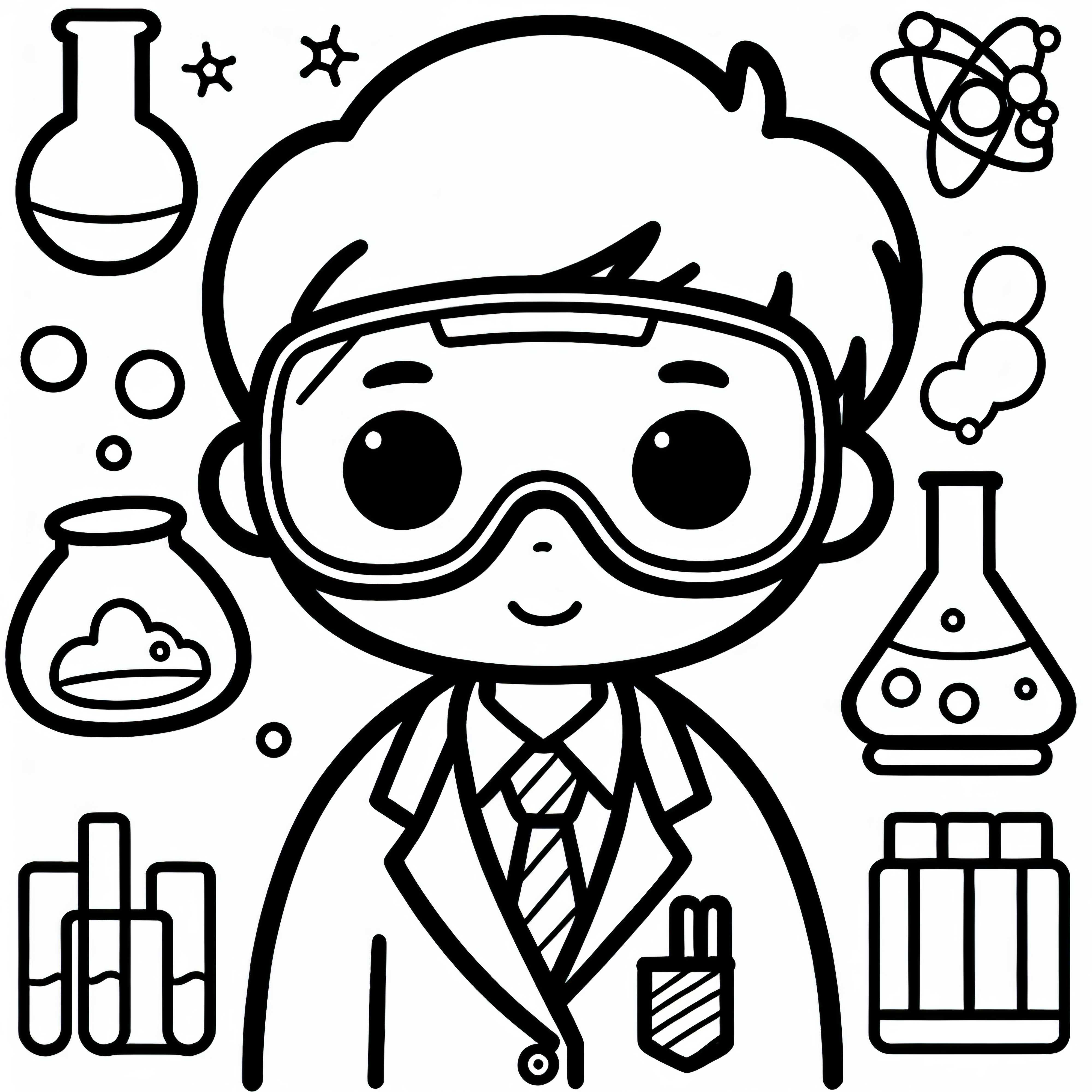 Gafas de protección y bata de laboratorio de un químico - Dibujo para colorear fácil y gratuito