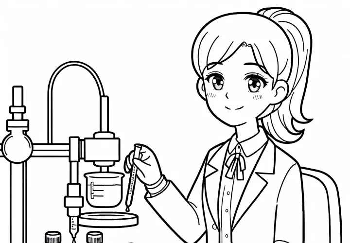 Chemikerin bereitet Proben für Chromatografie vor – Ausmalbild kostenlos