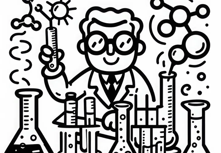 Reagenzglas und Kolben eines Chemikers als Ausmalbild kostenlos