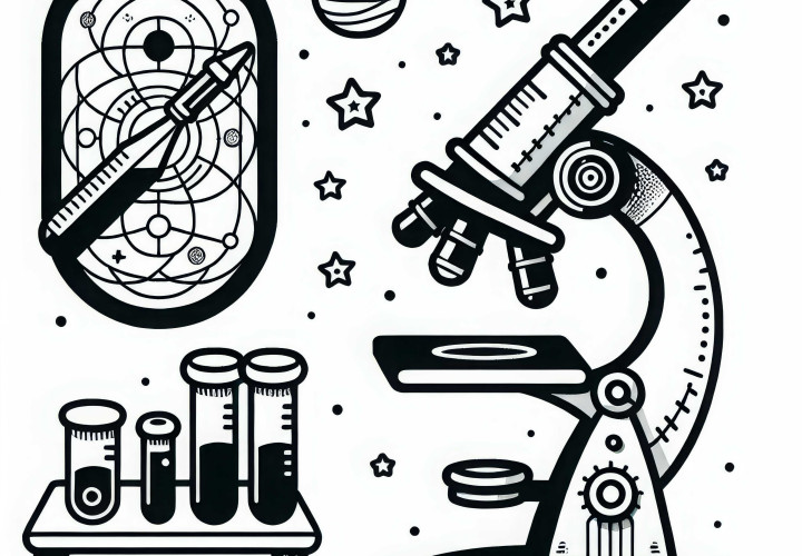 Microscopio de un químico dibujo para colorear fácil y gratis