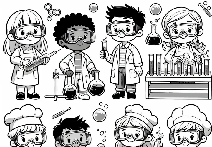 Kinder spielen Chemiker Malvorlage kostenlos