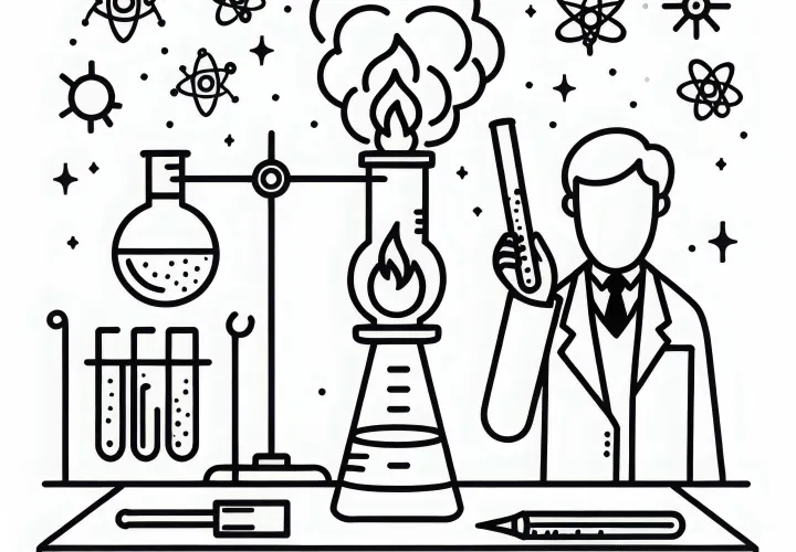 Bunsenbrenner eines Chemikers - Malvorlage einfach und gratis